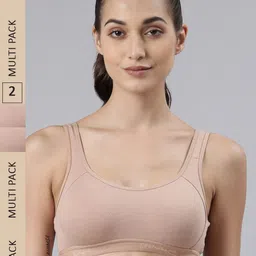 Dollar Missy Pack of 2 Cotton Wire Free Non Padded Moulded Sports Bra-25