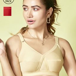 Floret Pack of 2 Beige & Red Non Wired  Bra-image-63