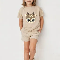 Minicult Kids Printed Short Sleeves Round Neck Pure Cotton T-shirt with Shorts-37