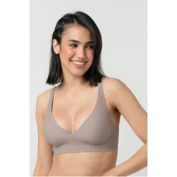 bodyline Light Mocha Seamless Soft Padded Cups Medium Coverage Plunge Bra-picture-21