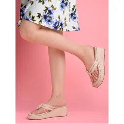 Shoetopia Solid Beige Wedges-picture-23