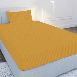 mayfair homes london Yellow Solid 210 TC Cotton Single Sized Bedsheet with 1 Pillow Cover Satin Stripe 2024 Collection-picture-13