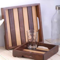 vareesha Hand Crafted Dual Tone Beech & Sheesham Wood Square Trays (Set of 2)-picture-37