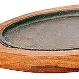 Wooden Round Shape Sizzler Plate with Handle and Iron Base Sizzler Tray Tray Serving Set-26
