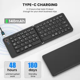 ELECTRO WOLF Mini Portable Rechargeable Wireless Bluetooth Foldable Keyboard |Mobile Holder| Bluetooth Handheld Multi-device Keyboard Compatible with Desktop, Laptop, Tablet image 4
