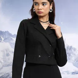 tokyo talkies Women Solid Double Breasted Casual Blazer-picture-14
