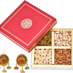 Handmade Decorative Shubh labh Toran With Special Diwali Dryfruits Gift Box ((75gm) Almonds , (75gm) Cashews, (75gm) Raisins, (75gm) Pistachios,) With Shubh labh wall hangings stickers decoration for wall Paper Gift Box-10