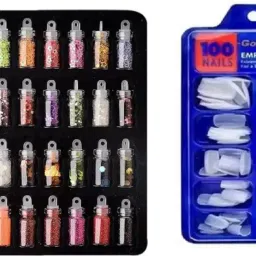 48 Pcs 3D Nail Art Kit. Glitter Sequins Rhinestones & Artificial Nails With Glue-13