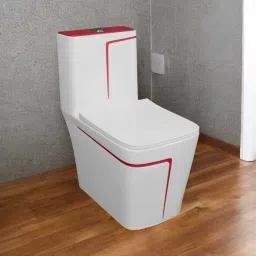 lurexa Dimond Quality LT04 White commode with Red Finishing Line and Round Flush Button Western Commode image 2