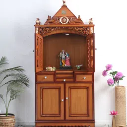 dzyn furnitures Antarusya Large Floor Rested Pooja Mandap with Door (Teak Gold)-picture-14