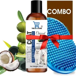 Grooming Combo for Dogs 200 ml(White Coat (Charcoal)+Bath Brush) Allergy Relief, Anti-dandruff, Anti-fungal, Anti-itching, Flea and Tick White Coat Dog Shampoo-image-1