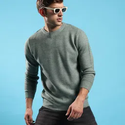 campus sutra Men Colorblock Round Neck Green Sweater-picture-28