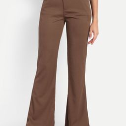 next one Women Flared Brown Cotton Blend Trousers-picture-0