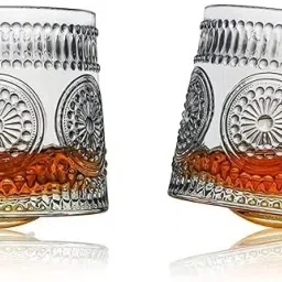 (Pack of 2) Stripe Dancing Whiskey Glass with Rotable Bottom- Spining Glass Bar Glass Glass Set Shot Glass-17