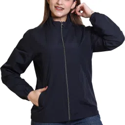 AZF Stylish Zipper Windcheater Jacket Solid Women Wind Cheater-image-5