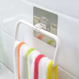 Magic Sticker Series Self-Adhesive Plastic Towel Holder, Napkin Hanger Towel Rod White Towel Holder-image-6