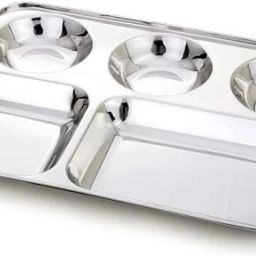 Stainless Steel Rectangle Dinner Plate w/ 5 Sections Trays for Kids Lunch Dinner Plate-0