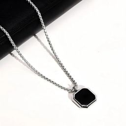 BLACK ROUND LOCKET NECKLACE FOR MEN AND BOYS Silver Stainless Steel Locket-image-46