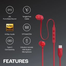 jbl Tune 310C, Hi-Res Audio with DAC , 3-Button EQ , Compatible with USB-C Devices Wired Headset image 2