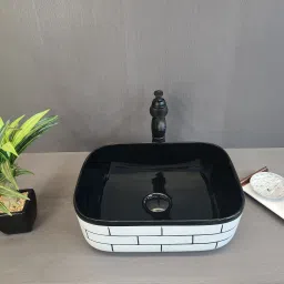 Premium Designer Ceramic Structure Wash Basin with Waste Pipe & Coupling Set (16*12*5)(Int) Table Top Basin-image-46