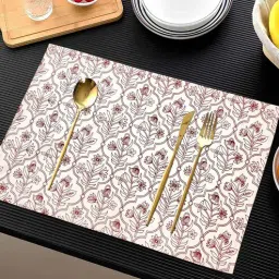ANA Table Placemats Set of 8 100% Cotton Machine Washable Floral Maroon | Dining Table mates Non-Slip Heat Resistant Tableware-picture-9