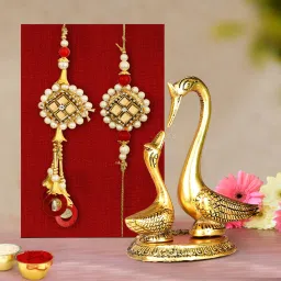 Bhaiya Bhabhi TR-RB21-BB-SwanPairRakhi-NK001 Zardosi Rakhi, Showpiece, Greeting Card, Chawal Roli Pack Set-image-4