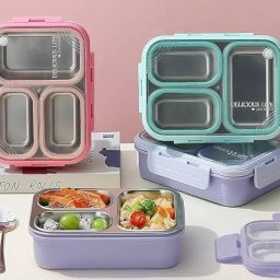 Stainless Steel 3 Compartment Lunch Box Ideal of Kids and Adults, School, Office 3 Containers Lunch Box-image-58