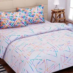 sej by nisha gupta Blue Abstract 160 TC Cotton Queen Sized Bed Sheets with 2 Pillow Covers-picture-33