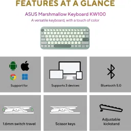 ASUS Marshmallow KW100 Bluetooth Laptop-size Multi-device Keyboard Compatible with Desktop, Laptop, Mac Easy to Use,Plug and Play,Quick, Comfy Durable body image 2