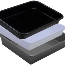 Plastic Prime Exel Small Tray For Home/Office, 3 pc Tray 2 Ltr,White Grey Black Tray-14