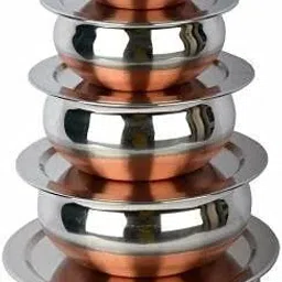 Steel Copper Bottom Kitchen Serving, Cooking Steel Biryani Handi with Lid K0 Bowl Serving Set-image-102
