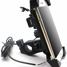 CEUTA Waterproof Universal Motorcycle Car 360 Degree Rotating Bike Mobile Holder with USB Charger for All Android Devices Upto 7 Inches (Black) Mobile Holder-17