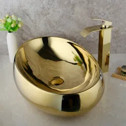 ELEGANCE BATH CERAMIC TABLE Top (L61 X W43 X H14Cm) EG 2202 GOLDEN TABLE TOP ELEGANCE BATH CERAMIC TABLE Top (L61 X W43 X H14Cm) EG 2202 GOLDEN TABLE TOP Table Top Basin-image-8