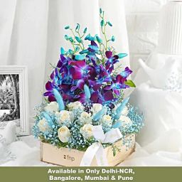 Azure Orchids N Roses in Sleek Tray-14
