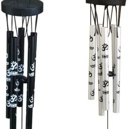 Combo Of Black And Silver Om 5 Pipe Wind Chime For Home Positive Energy Good Luck Brass Windchime-image-67