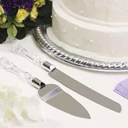 sadguru creationn Stainless Steel Cake Knife and Server Set with Acrylic Handle Slicer Cutter Pizza Shovel Knife Pie Server Hand Tool with Cutting Knife Decorating Tools Set of 2 Kitchen Tool Set Steel Cake Server image 2