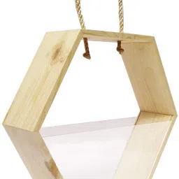 Hexagon Acrylic and Pine Wood Basket, 29 x 29 cm, Brown, Natural Container Serving Set-19