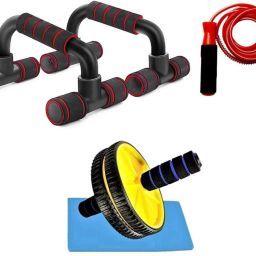 Athletes CHOICE, Pack Of 2 Fitness COMBO, 1x ABS Builder Wheel Roller Abdominal, Core and Ab Exerciser, 1x Pushup Bar Stands for Chest and Dips, 1x skipping rope For Gym Workout Equipment Strength Increase, for Men, Women, Kids, Girls, Children, Adult Best in Sports & Fitness, TRUSTED by DR, Weight Loss Fitness Accessory Kit Kit-image-43