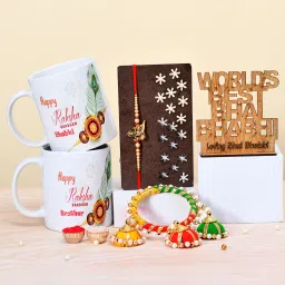 Bhaiya Bhabhi Rakhi for brother and bhabhi -196-HRB-M.PNKH-GNESG-3T.KDA-MDF-BHAI.B-5N Mauli Thread Rakhi, Mug, Lumba, Showpiece, Greeting Card, Chawal Roli PackSet-15
