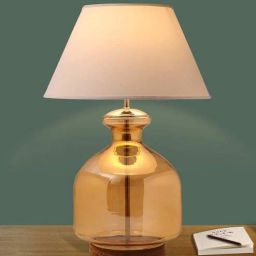 kapoor lampshades Frosted White Cotton Shade Night Lamp With Glass Base-picture-31