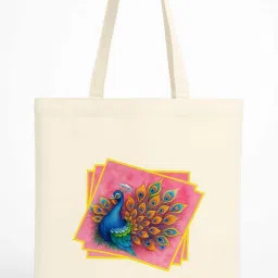 White Women Tote Peacock Print Cotton Canvas Tote Bag – Multi-Pocket Zipper Bag-image-89