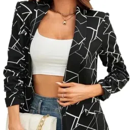 Women Printed Tuxedo Style Formal Blazer-image-69
