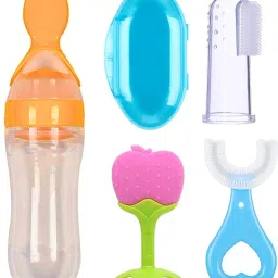 Baby Food Feeder Spoon Feeder, Finger Brush, U Shape Brush, Teether for Kids- Silicone-image-14