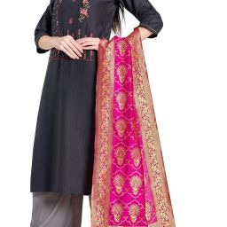 Silk Blend Woven, Self Design, Embellished Pink Women Dupatta-image-35