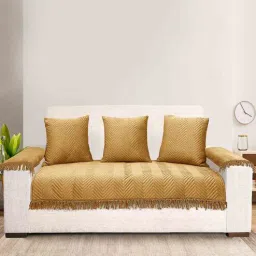 saral home Gold Zig-Zag Velvet 3 Seater Sofa Cover (Pack of 6)-picture-24