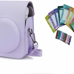 Stela PU Leather Protective Camera Case Pouch with Pocket and Bunting Paper Compatible with Instant Mini 12 Camera Bag-picture-14