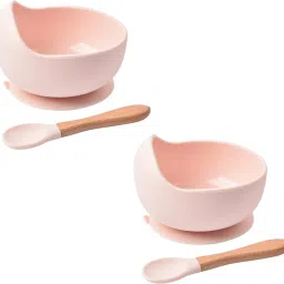 2 Pcs Self-Feeding Silicone Baby Bowl & Spoon,Curved Walls | Strong Suction Base- Hygienic Food Grade Silicone & Wooden-picture-18