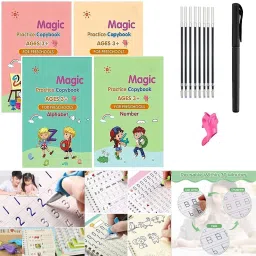 Magic Practice 4 Books+8 Refills Number Drawing Alphabet Book Reusable-image-33