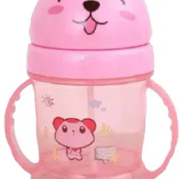 Bear Opaque Straw Feeding Sipper with Twin Handle Anti Spill- Water /Juice(Pink)-picture-11