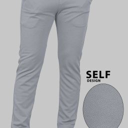 Men Straight Fit Silver Lycra Blend Trousers-image-31